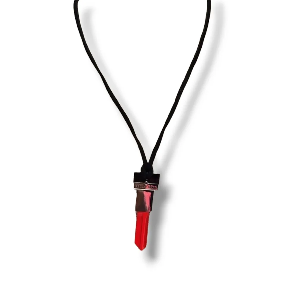 Marc Jacobs NWT Black Leather & Red, Silver Lipstick Key Charm Pendant Necklace - Picture 3 of 5